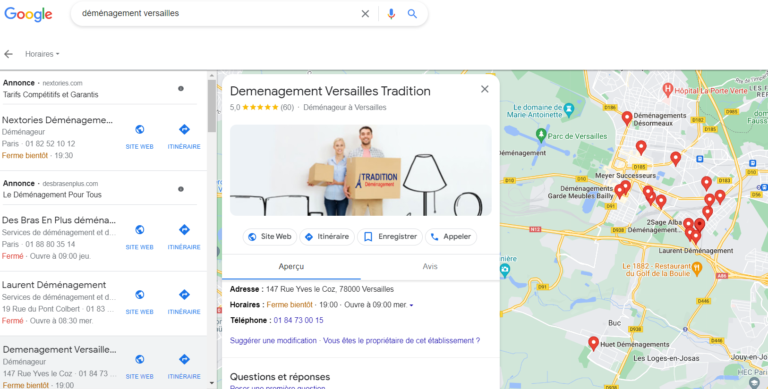 Fiche Google My business Versailles faite par un consultant SEO